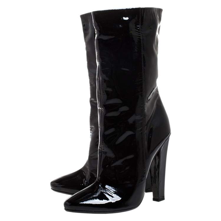 Pre Owned Jimmy Choo Black Patent Leather Mid Calf Boots Size 40