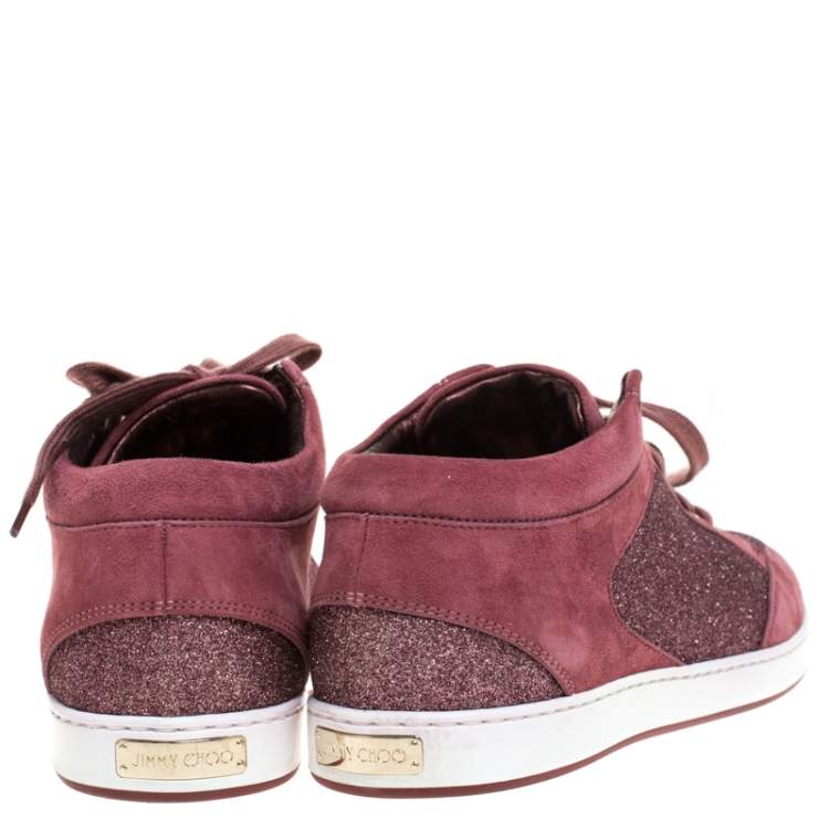 مملوكة مسبقًا Jimmy Choo Pink Glitter And Suede Miami Lace Up Sneakers Size 38