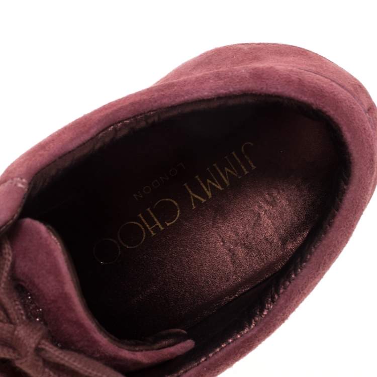 مملوكة مسبقًا Jimmy Choo Pink Glitter And Suede Miami Lace Up Sneakers Size 38