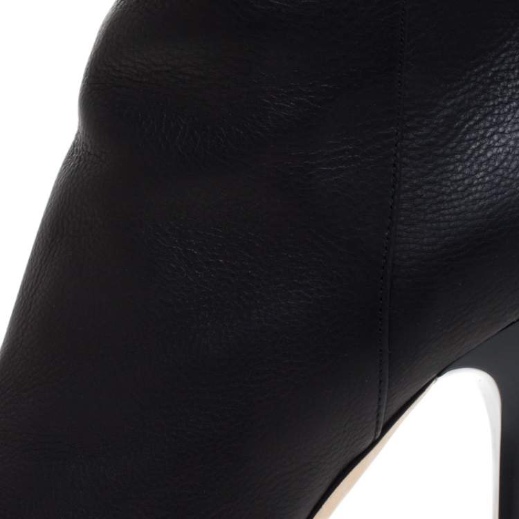 Pre Owned Jimmy Choo Black Leather Drape Knee Length Boots Size 37.5