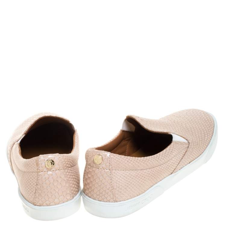 Pre Owned Jimmy Choo Beige Python Embossed Leather Slip On Sneakers Size 38