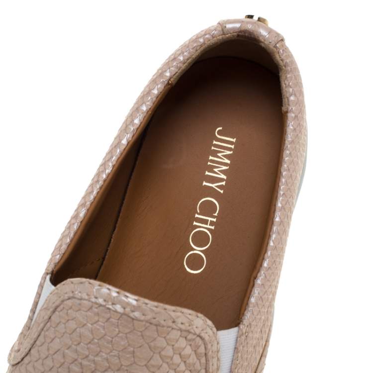 Pre Owned Jimmy Choo Beige Python Embossed Leather Slip On Sneakers Size 38