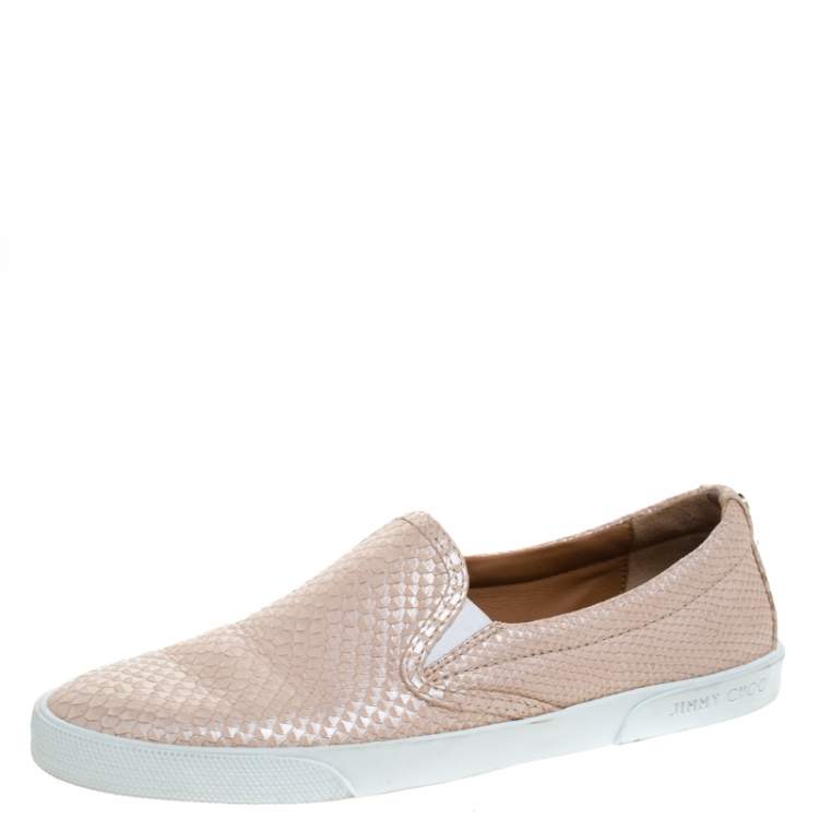 Pre Owned Jimmy Choo Beige Python Embossed Leather Slip On Sneakers Size 38