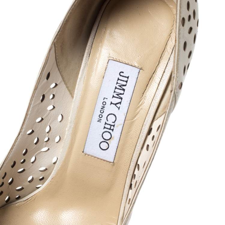Pre Owned Jimmy Choo White Perforated Leather Anouk Pointed Toe Pumps Size 38.5