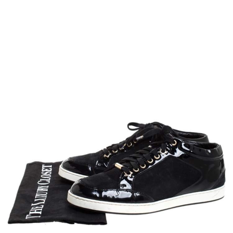 Pre Owned Jimmy Choo Black Suede and Patent Leather Miami Low Top Sneakers Size 39.5