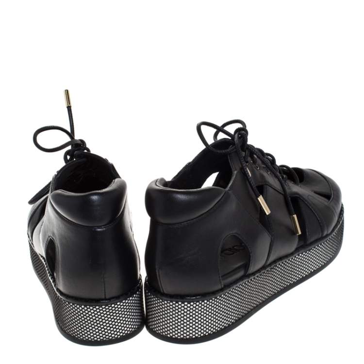 Pre Owned Jimmy Choo Black Cut Out Leather Morton Sneakers Size 36