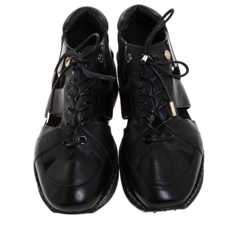 Pre Owned Jimmy Choo Black Cut Out Leather Morton Sneakers Size 36