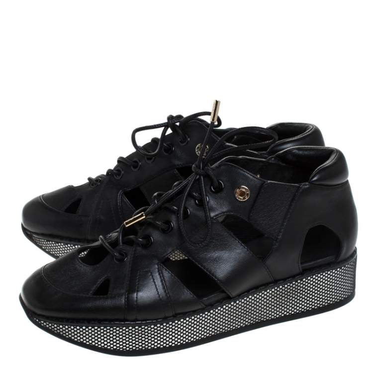 Pre Owned Jimmy Choo Black Cut Out Leather Morton Sneakers Size 36