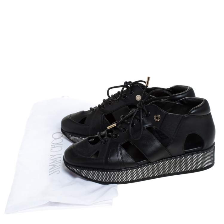 Pre Owned Jimmy Choo Black Cut Out Leather Morton Sneakers Size 36