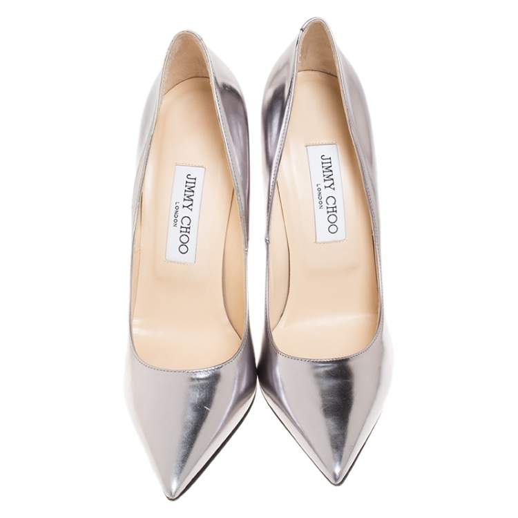 Pre Owned Jimmy Choo Silver Leather Anouk Pointed Toe Pumps Size 39