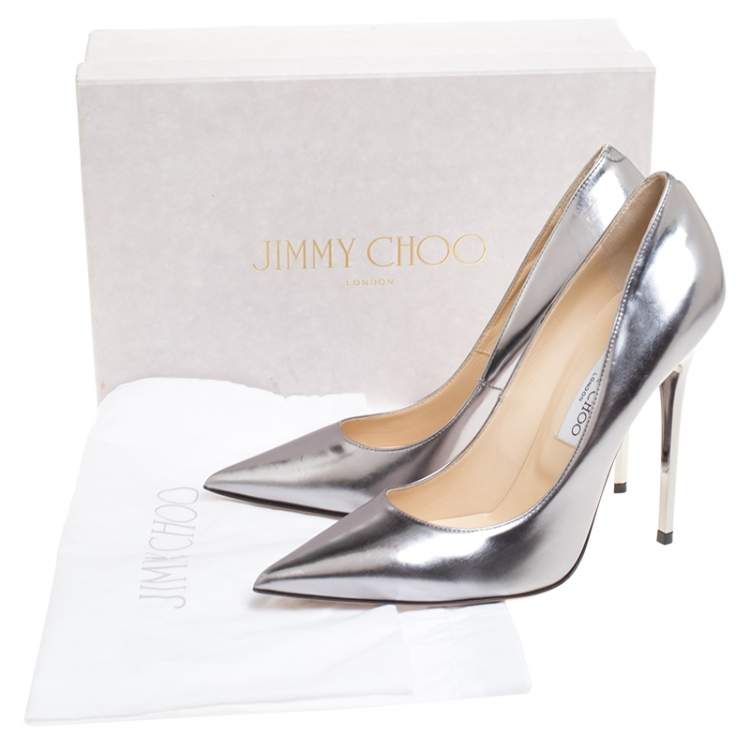 Pre Owned Jimmy Choo Silver Leather Anouk Pointed Toe Pumps Size 39