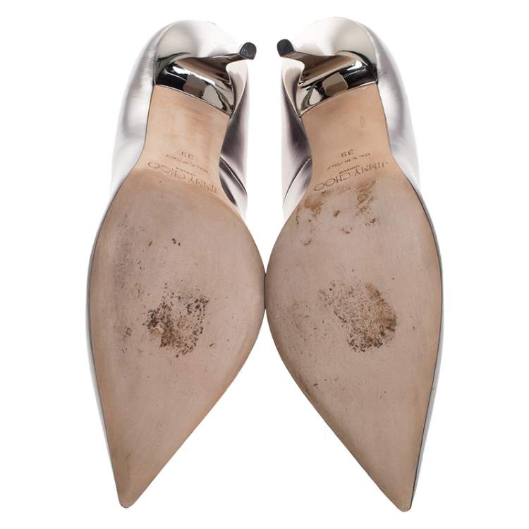 Pre Owned Jimmy Choo Silver Leather Anouk Pointed Toe Pumps Size 39