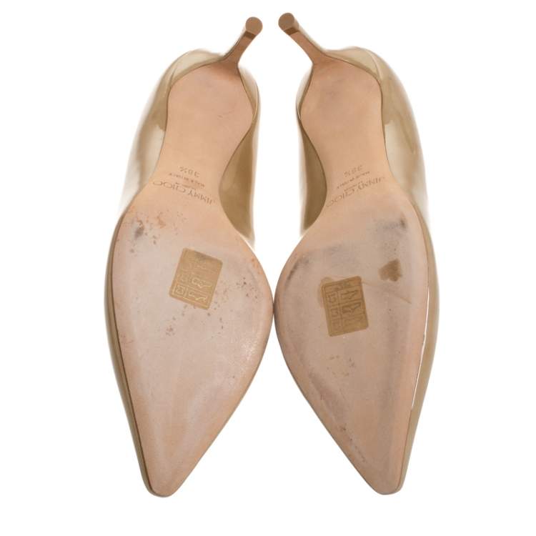 Pre Owned Jimmy Choo Beige Patent Leather Romy Pointed Toe Pumps Size 38.5