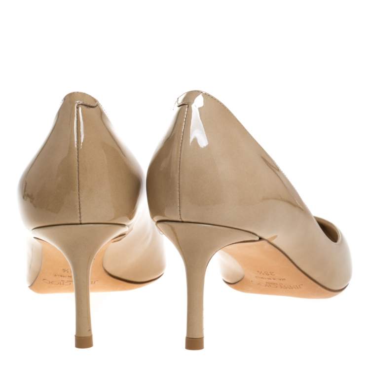Pre Owned Jimmy Choo Beige Patent Leather Romy Pointed Toe Pumps Size 38.5