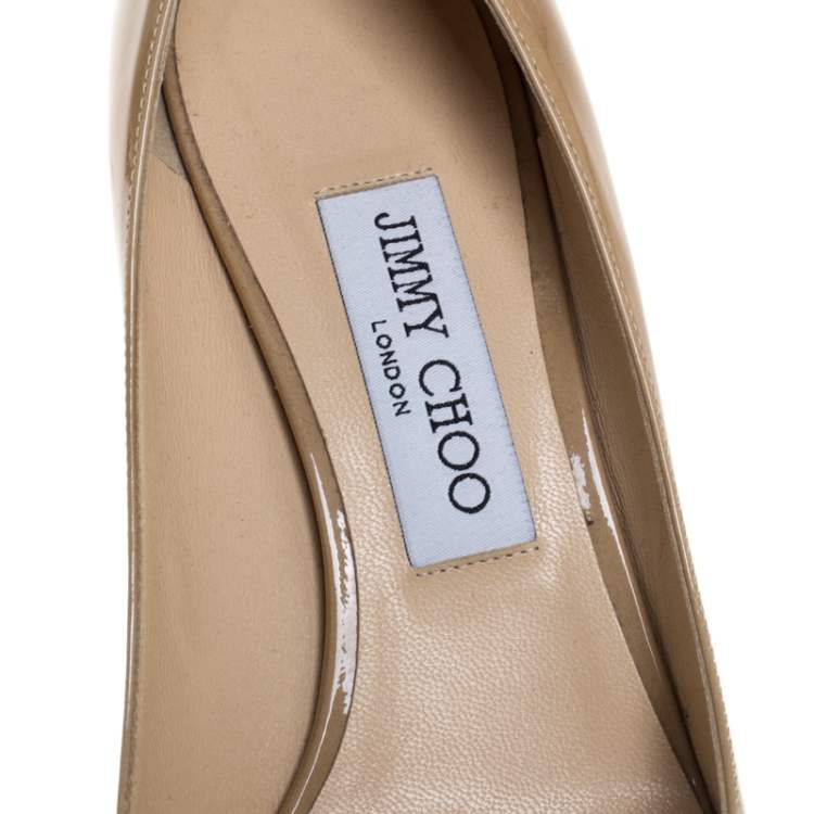 Pre Owned Jimmy Choo Beige Patent Leather Romy Pointed Toe Pumps Size 38.5