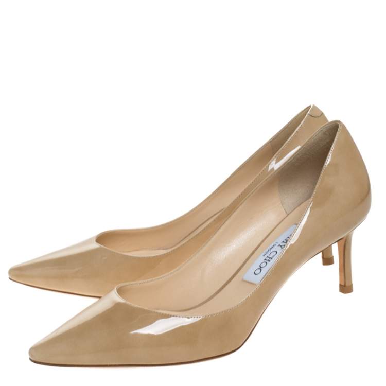 Pre Owned Jimmy Choo Beige Patent Leather Romy Pointed Toe Pumps Size 38.5