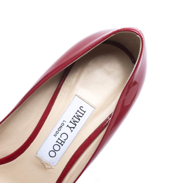 Pre Owned Jimmy Choo Red Patent Leather Romy Pointed Toe Pumps Size 38.5