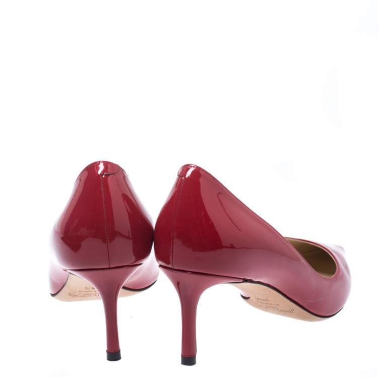 Pre Owned Jimmy Choo Red Patent Leather Romy Pointed Toe Pumps Size 38.5