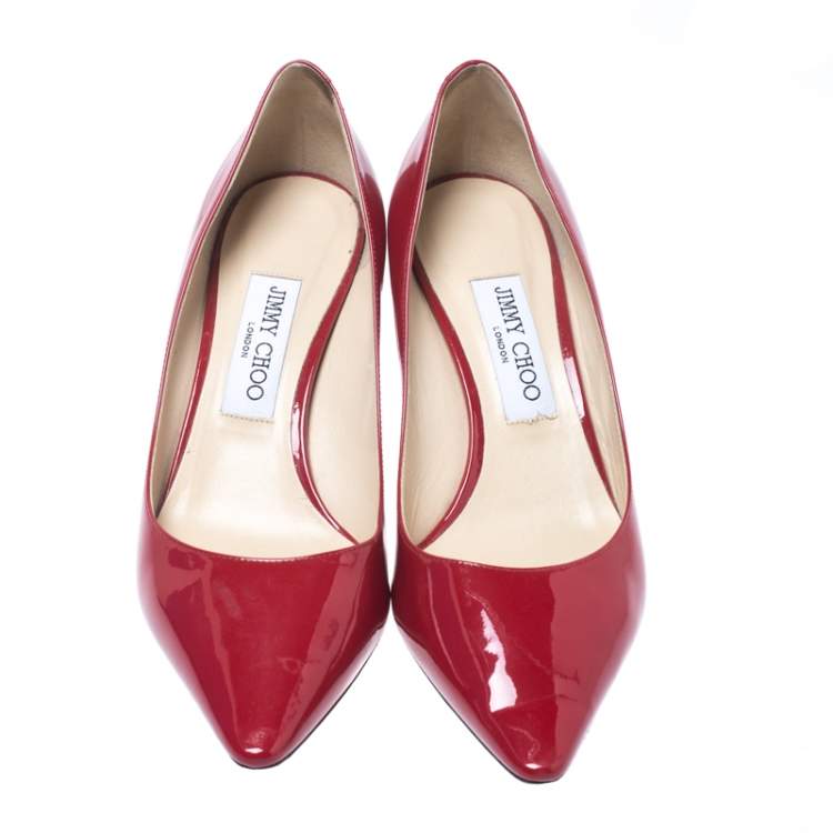Pre Owned Jimmy Choo Red Patent Leather Romy Pointed Toe Pumps Size 38.5