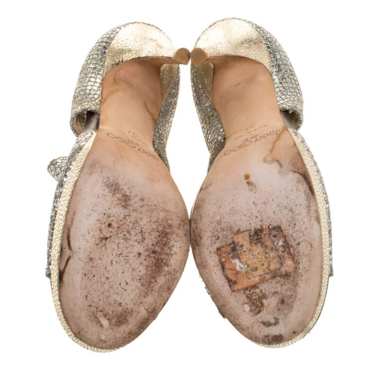 Pre Owned Jimmy Choo Silver Glitter Private Platform Sandals Size 37