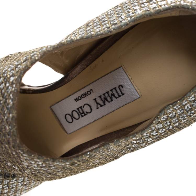 Pre Owned Jimmy Choo Silver Glitter Private Platform Sandals Size 37