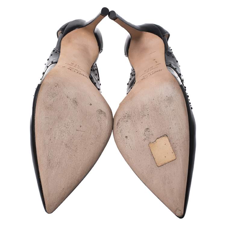 Pre Owned Jimmy Choo Black Leather Vienna Studded Pumps Size 37.5