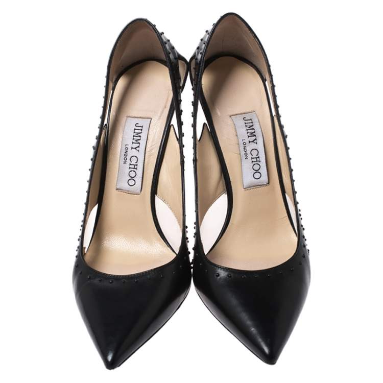 Pre Owned Jimmy Choo Black Leather Vienna Studded Pumps Size 37.5
