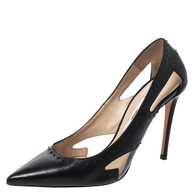 Pre Owned Jimmy Choo Black Leather Vienna Studded Pumps Size 37.5