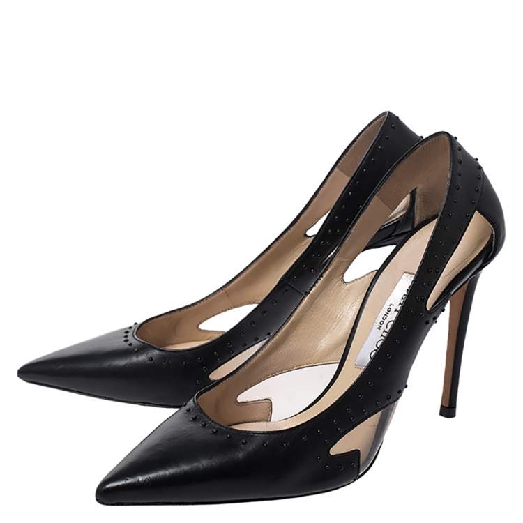 Pre Owned Jimmy Choo Black Leather Vienna Studded Pumps Size 37.5