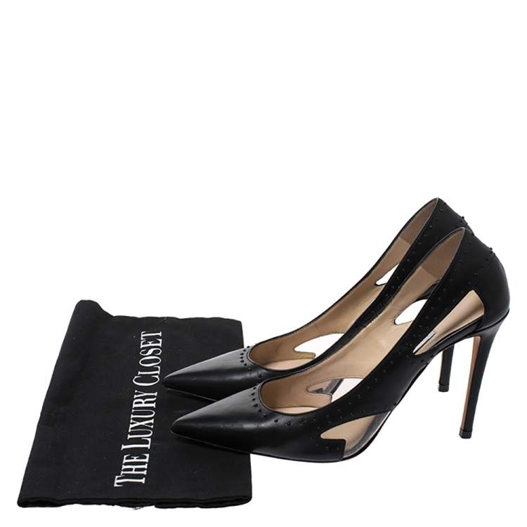 Pre Owned Jimmy Choo Black Leather Vienna Studded Pumps Size 37.5