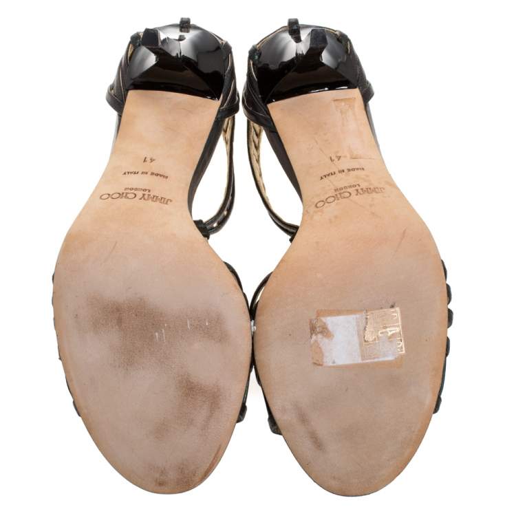 Pre Owned Jimmy Choo Metallic Dark Green Leather Cutout Open Toe Sandals Size 41