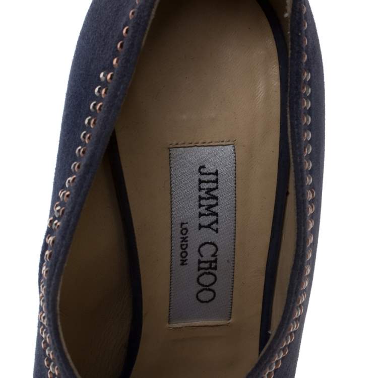 Pre Owned Jimmy Choo Blue Studded Suede Peep Toe Booties Size 39.5