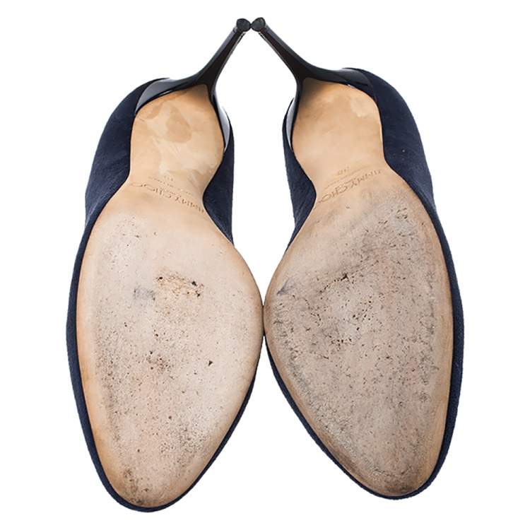 Pre Owned Jimmy Choo Blue Suede Round Toe Bridget Pumps Size 38