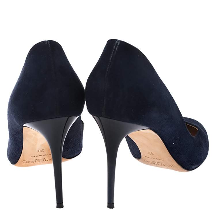 Pre Owned Jimmy Choo Blue Suede Round Toe Bridget Pumps Size 38