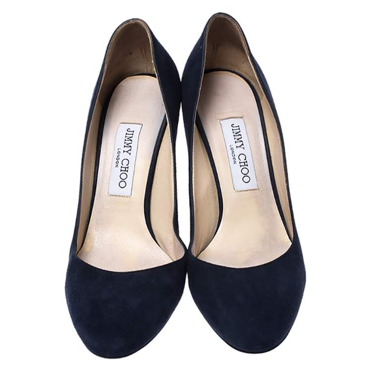Pre Owned Jimmy Choo Blue Suede Round Toe Bridget Pumps Size 38