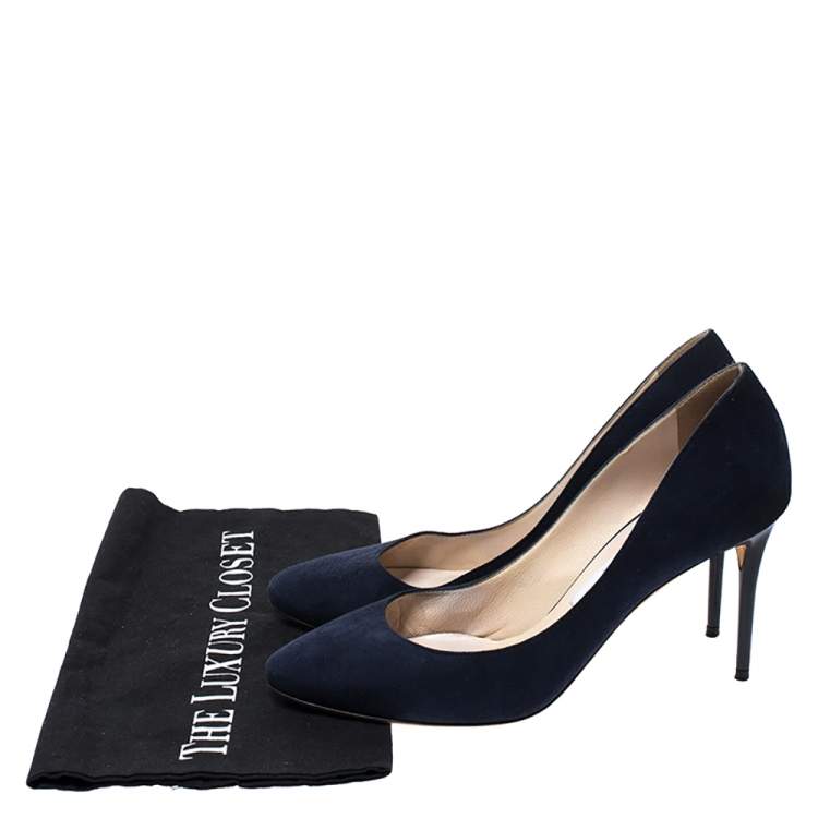 Pre Owned Jimmy Choo Blue Suede Round Toe Bridget Pumps Size 38
