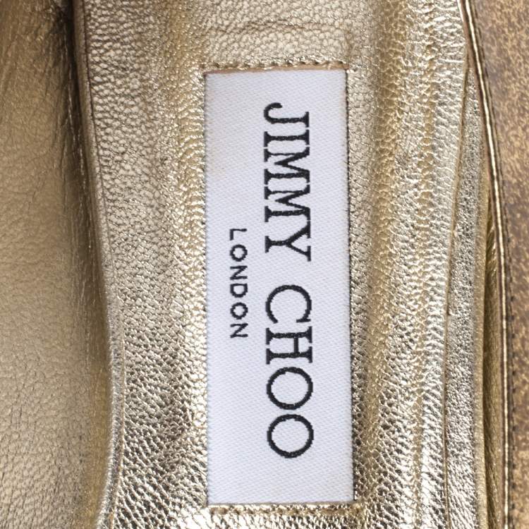 Pre Owned Jimmy Choo Metallic Gold Leather Gala Bow Ballet Flats Size 39