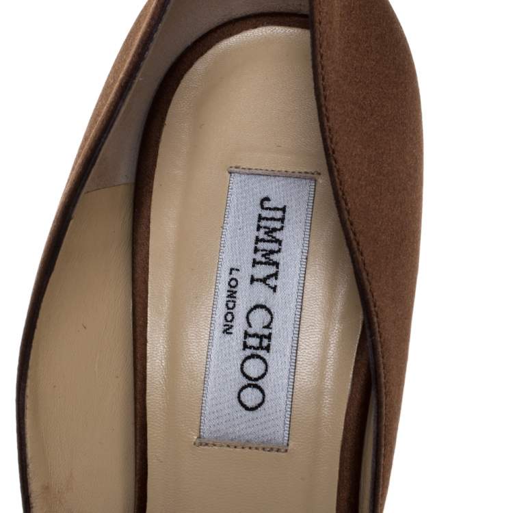 Pre Owned Jimmy Choo Dark Brown Satin Crystal Embellished Piazza Peep Toe Pumps 39