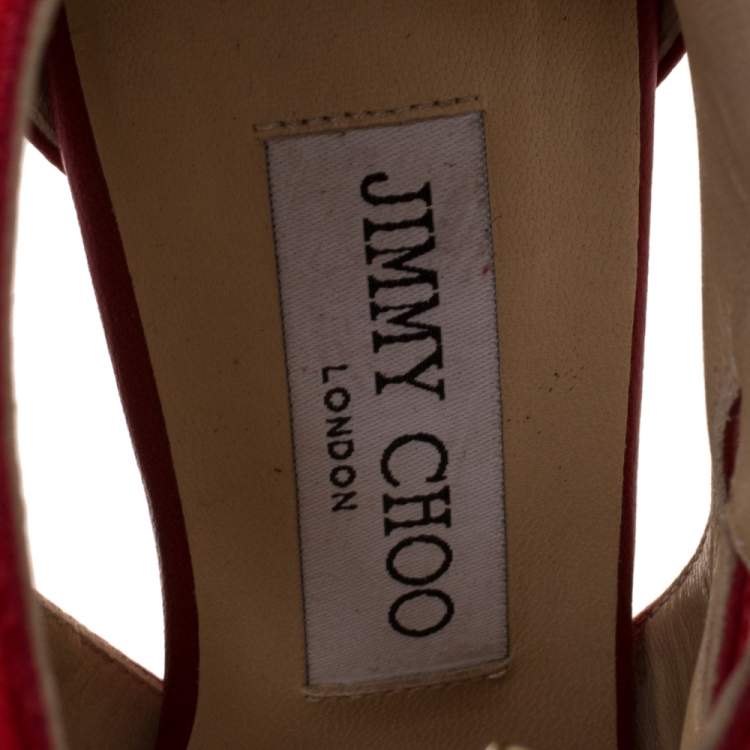 Pre Owned Jimmy Choo Red Suede and Leather Cut Out Pointed Toe Booties Size 39