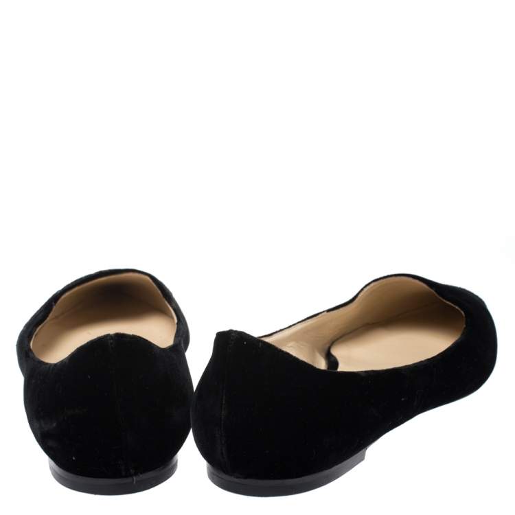 Pre Owned Jimmy Choo Black Glitter Fabric And Velvet Love Pointed Toe Flats Size 39