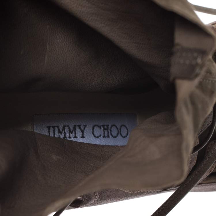 Pre Owned Jimmy Choo Khaki Green Leather and Suede Lace Up Booties Size 37.5