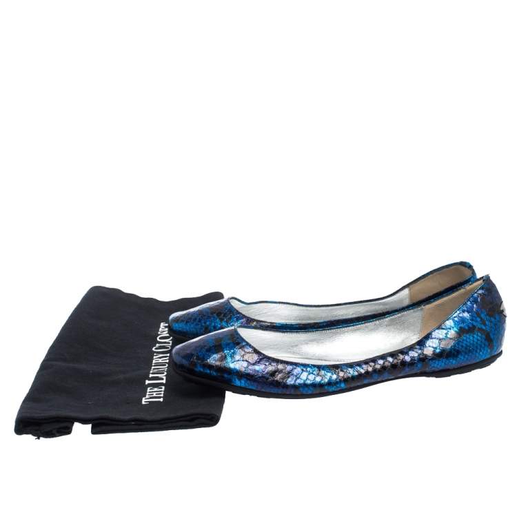Pre Owned Jimmy Choo Multicolor Python Embossed Leather Ballet Flats Size 39.5