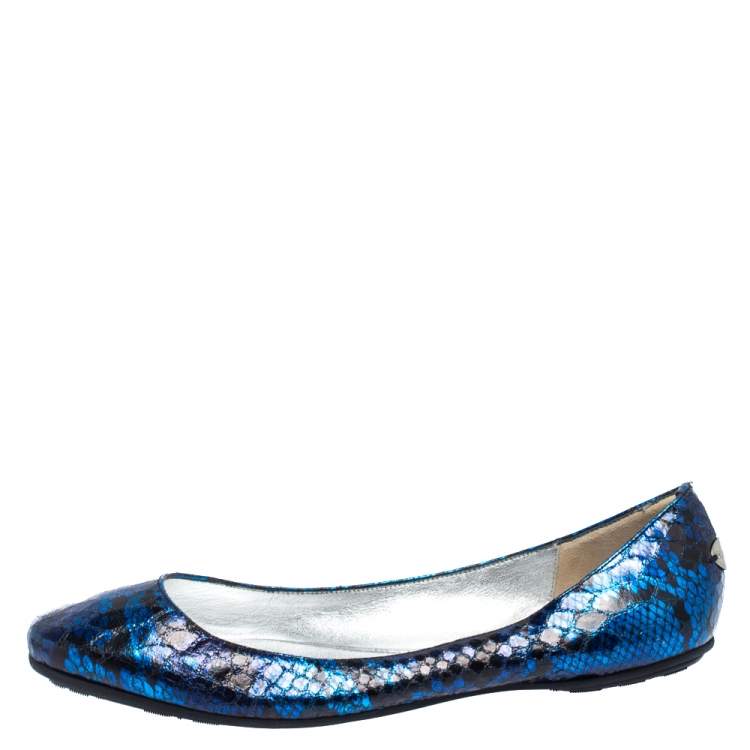 Pre Owned Jimmy Choo Multicolor Python Embossed Leather Ballet Flats Size 39.5
