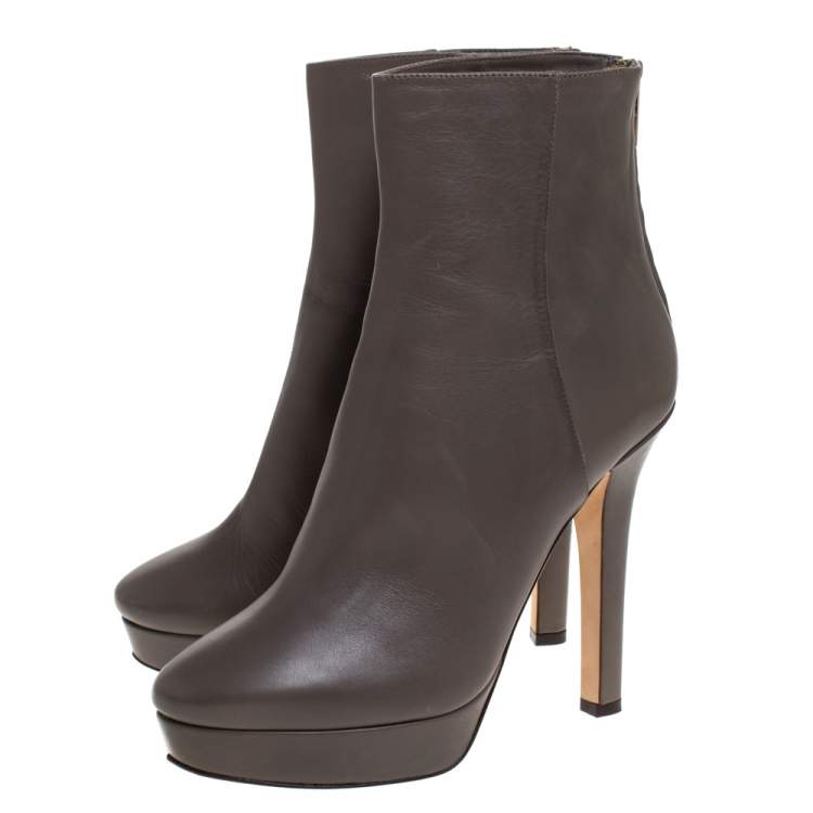 Pre Owned Jimmy Choo Grey Leather Magic Ankle Boots Size 39
