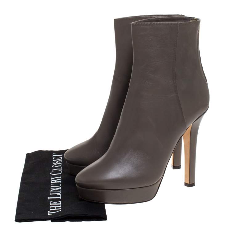 Pre Owned Jimmy Choo Grey Leather Magic Ankle Boots Size 39