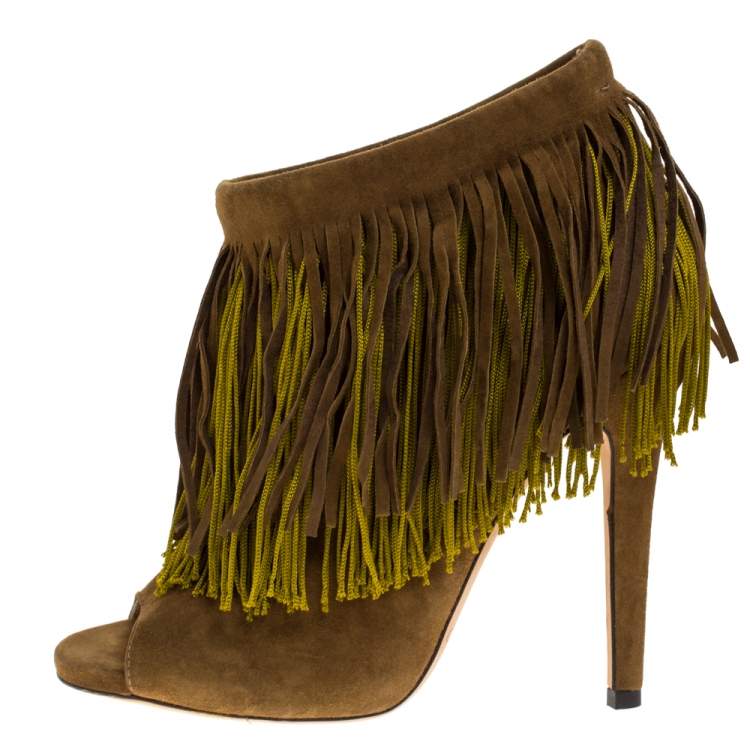 green fringe booties