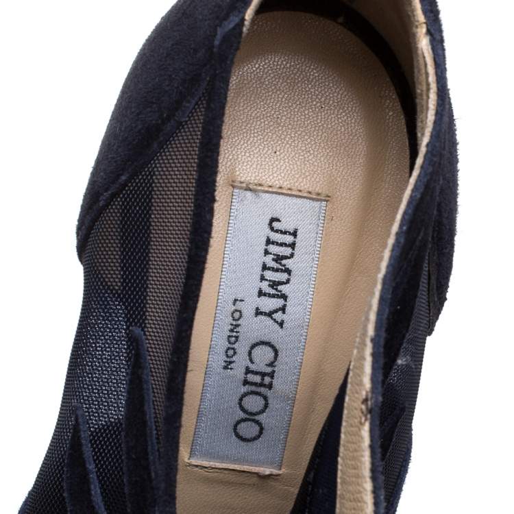 Pre Owned Jimmy Choo Black Suede Leather And Mesh Kerfield Peep Toe Platform Booties Size 40