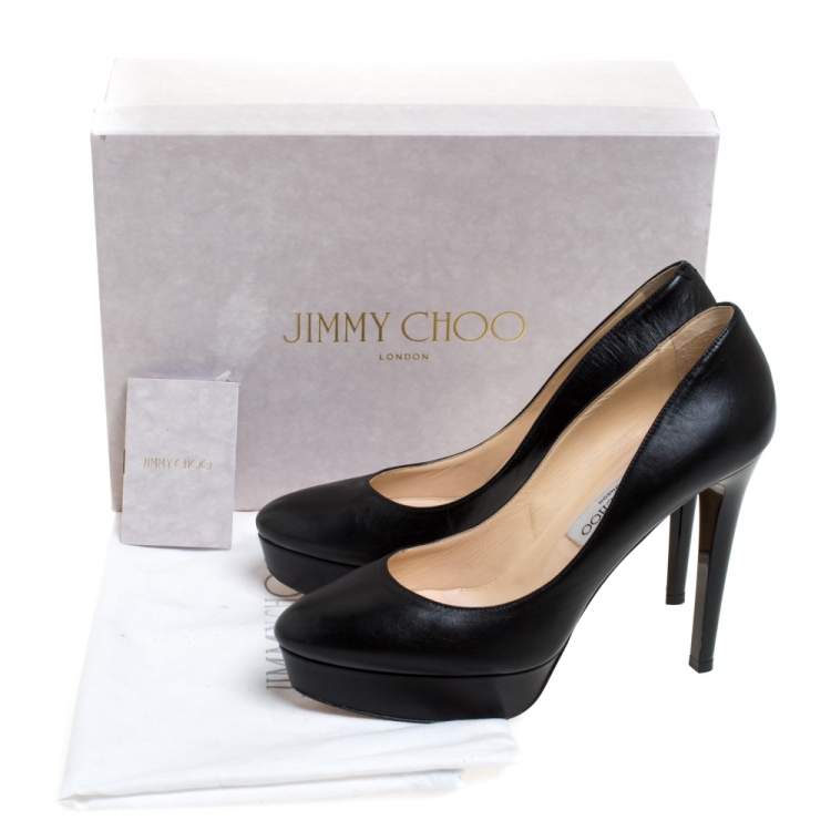 Pre Owned Jimmy Choo Black Leather Alex Platform Pumps Size 38.5