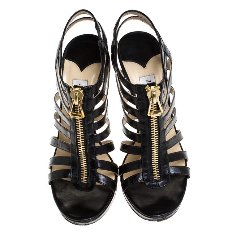 Pre Owned Jimmy Choo Black Leather Glenys Gladiator Platform Sandals Size 38
