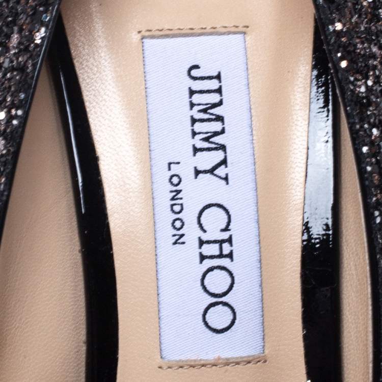 Pre Owned Jimmy Choo Black/Bronze Coarse Glitter Fabric Romy Pointed Toe Pumps Size 40